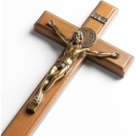 Crucifix Cross Catholic 10.7 Inch Wooden Jesus Christ Wall Cross Stand - Picture 2 of 7